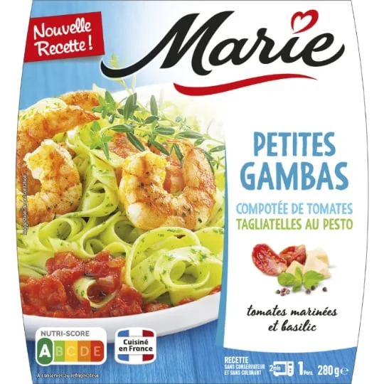Plat cuisiné gambas tagliatelles/pesto