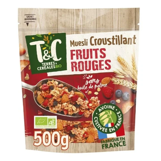 Céréales muesli croustillant fruits rouges sans huile de palme Bio