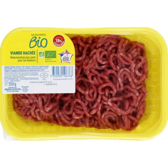 Viande hachée de boeuf façon bouchère 15% mat. gr. Bio