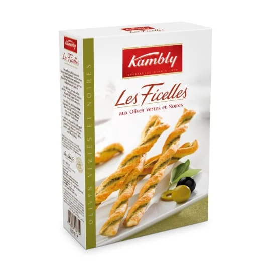 Biscuits apéritifs ficelles olives vertes et noir