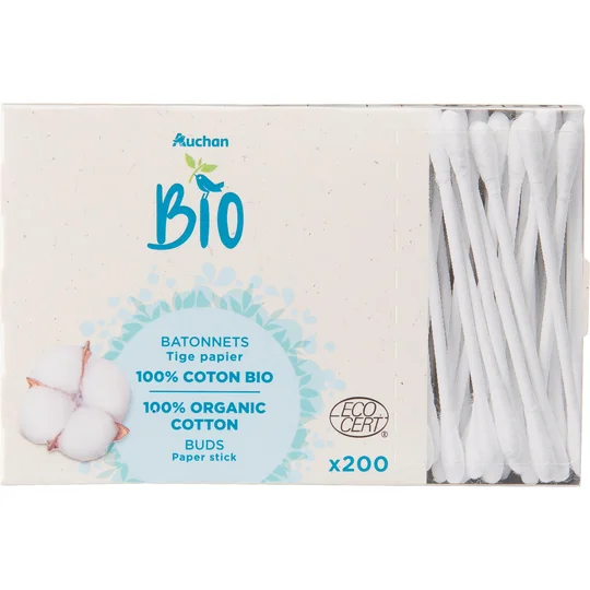 Cotons-tiges écologiques avec bâtons et embouts 100% bio - x200