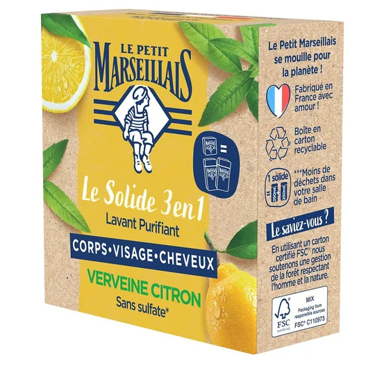 Savon solide 3en1 visage corps cheveux lavant purifiant à la verveine citron