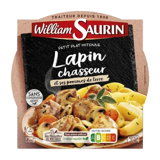 Plat cuisiné lapin chasseur et ses pommes de terre
