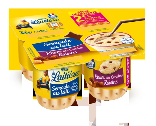 LA LAITIERE Yaourt semoule au lait rhum et raisins secs