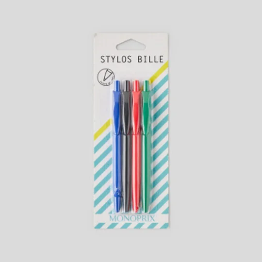 Monoprix Stylos Bille Bleu, Rouge, Vert, Noir