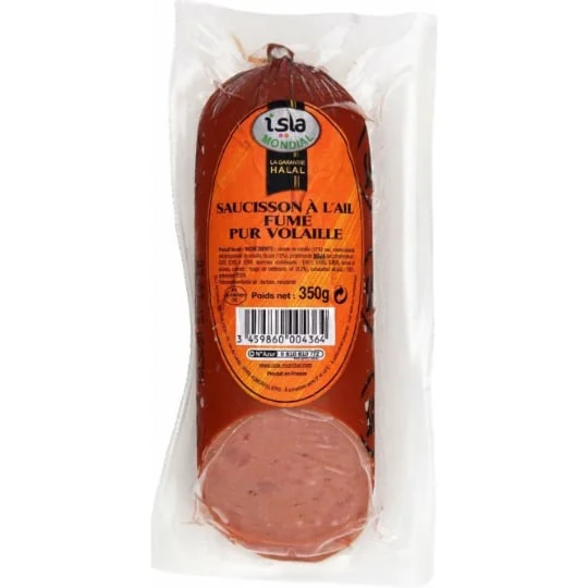 Saucisson halal à l'ail fumé pur volaille