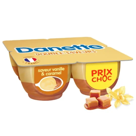 Crème dessert vanille sur lit de caramel