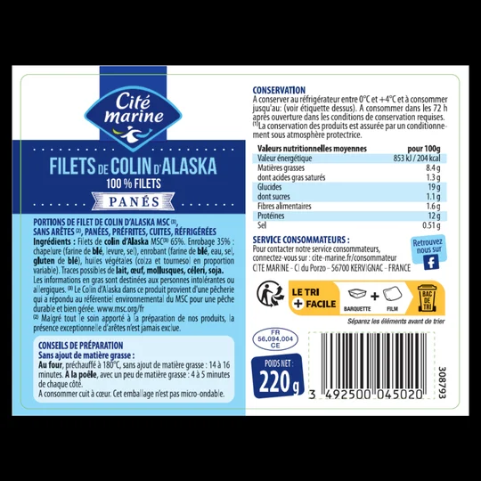 Filets de colin d'Alaska 100% filets panés