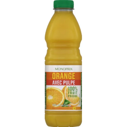 Jus d'orange avec pulpe 100% fruit pressé, 100% pur jus d'orange