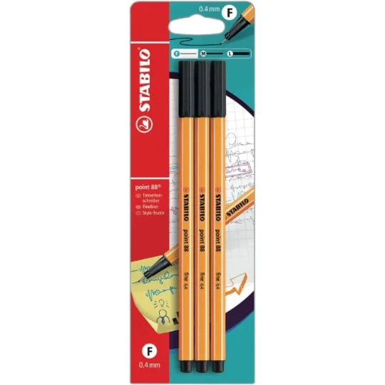 Stylos-feutres point 88 Noir - pointe fine