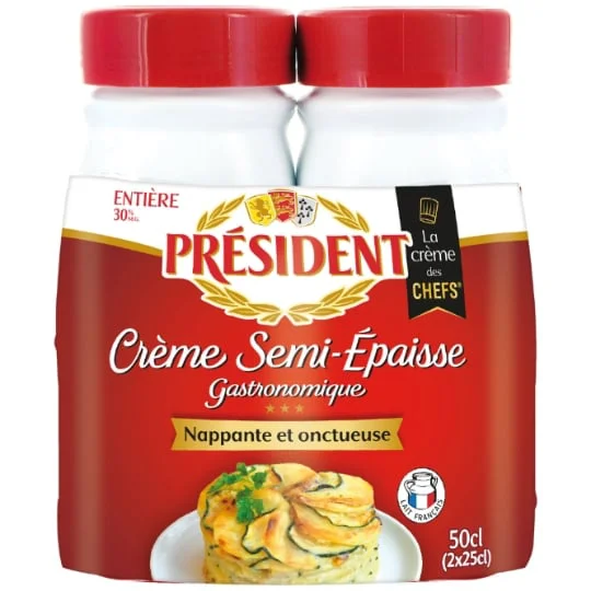 Crème Entière Semi-épaisse Nappante Et Onctueuse 30% Mat.Gr.
