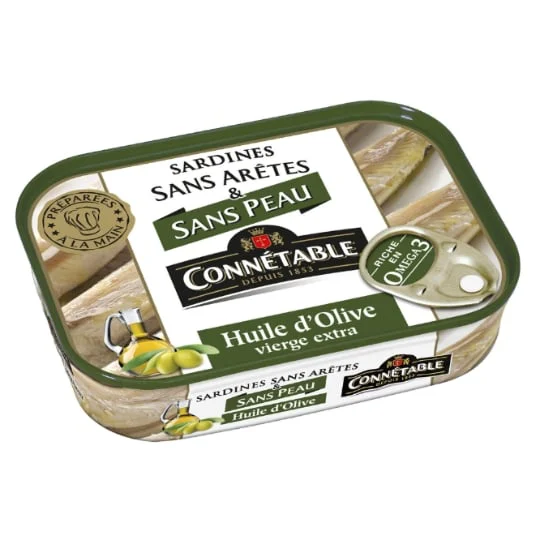 Sardines à l'huile d'olive vierge extra sans peau et sans arête