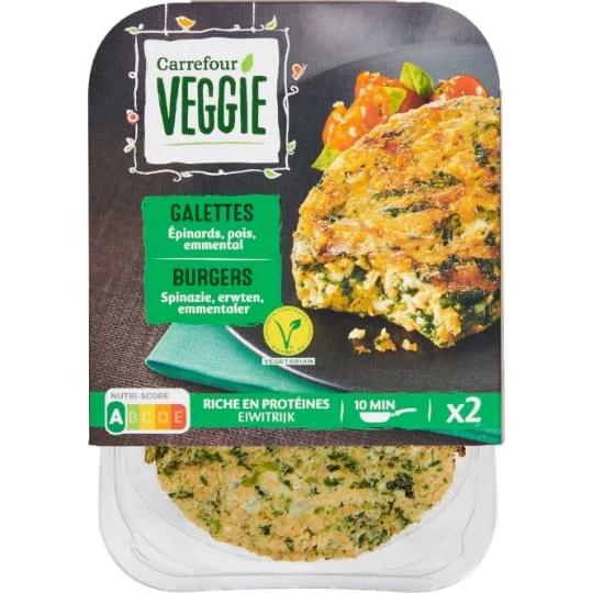 Galettes épinards, pois, emmental