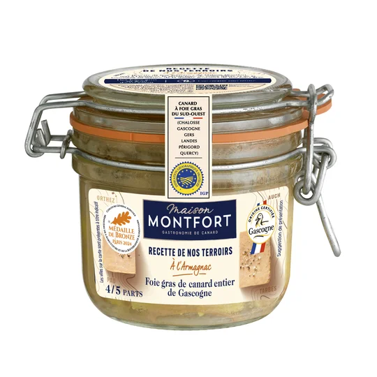 Foie gras de canard du Sud-Ouest IGP à l'Armagnac en bocal