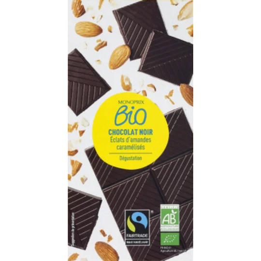 Chocolat noir dégustation aux éclats d'amandes caramélisées, bio