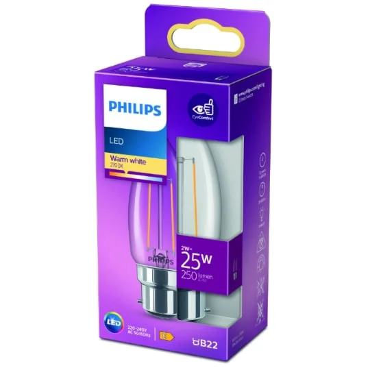 Ampoule LED B22 Flamme Filament Blanc-chaud 25W x1