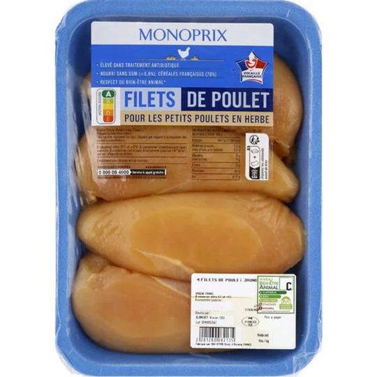 Filets de poulet x4 le paquet de