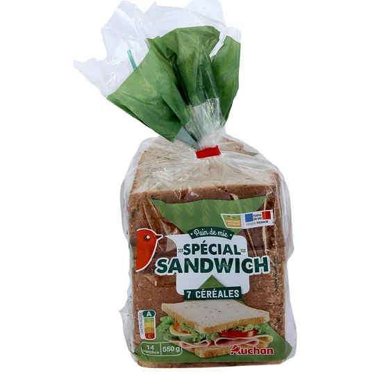 Pain de mie aux 7 céréales grandes tranches avec croûte spécial sandwich