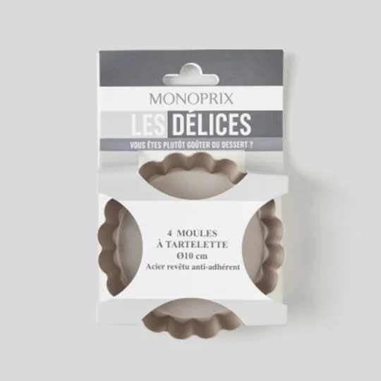 4 moules à tartelettes, anti-adhésif, 10cm de diamètre,