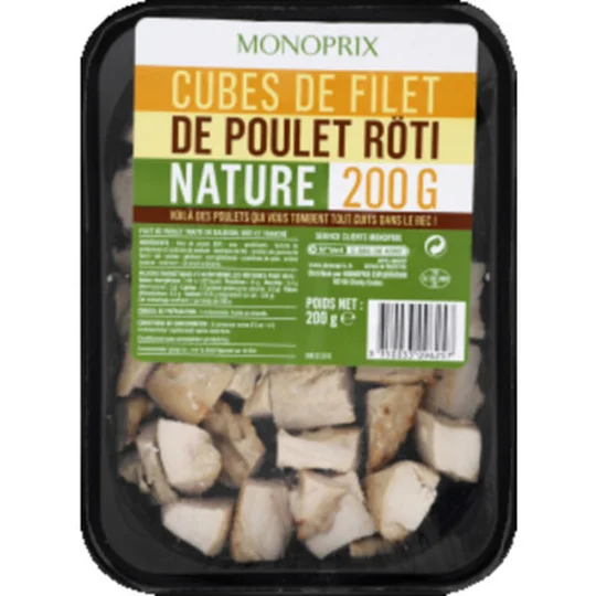 Cubes de filet de poulet rôti nature