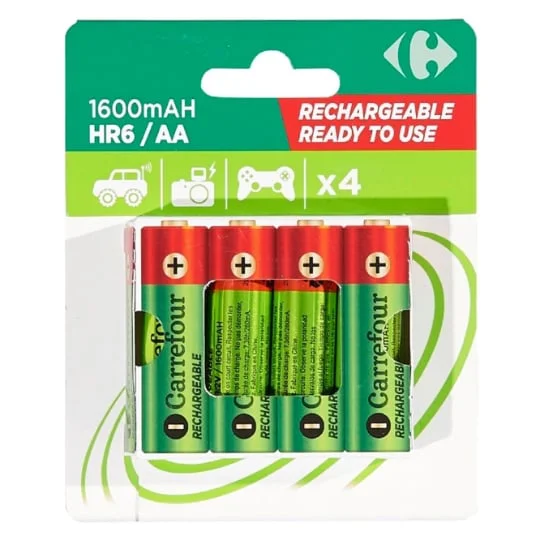 Pile rechargeable AA/HR6 1600mAh préchargée x4