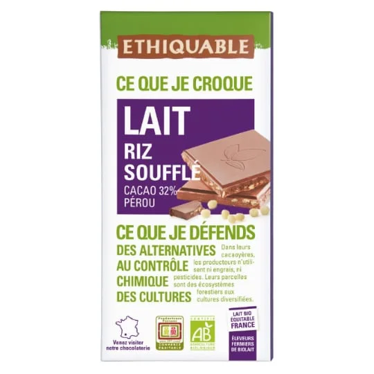Chocolat au lait riz soufflé Pérou Bio