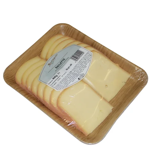 Raclette nature au lait cru tranchée