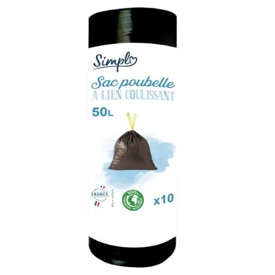 Sac poubelle noir coulissant 50L