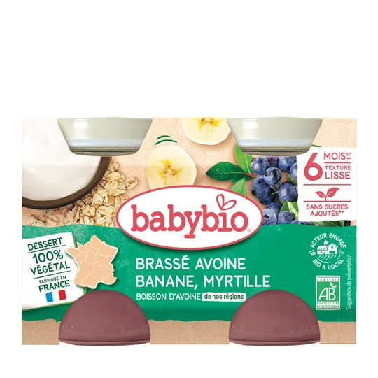Petit pot brassé avoine banane et myrtille bio dès 6 mois