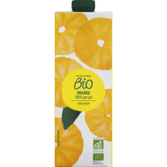 Jus d'orange 100% pur jus sans pulpe bio