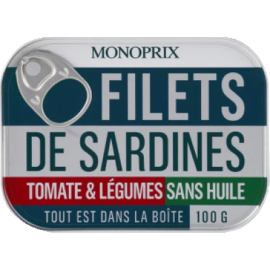Filets de sardines tomate & légumes, sans huile