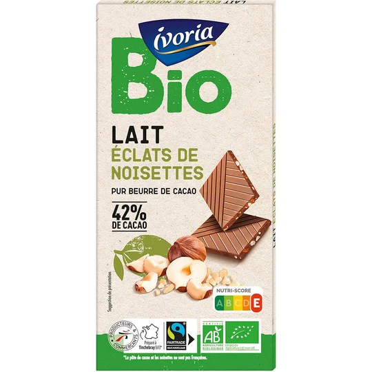 Chocolat au lait éclats de noisettes BIO