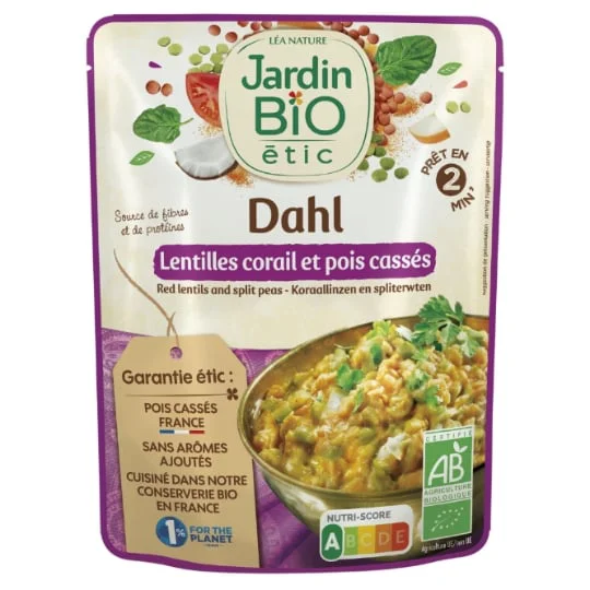 Plat cuisiné dhal de lentille corail et pois cassés Bio