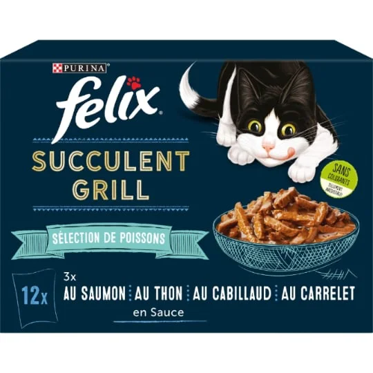 Pâtée pour chat adulte succulent au saumon, au thon, au cabillaud & au carrelet en sauce