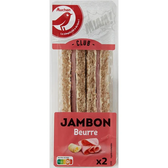 Sandwich club pain complet jambon beurre