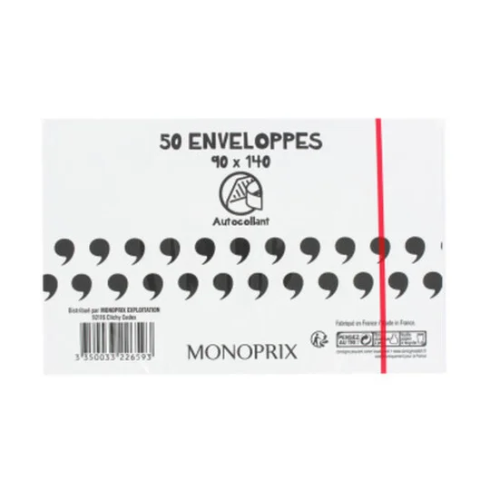 50 enveloppes pour carte de visite, 9x14cm, bord autocollant