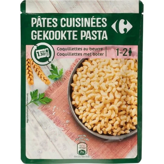 Pâtes cuisinées coquillettes au beurre