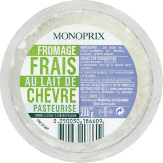 Fromage frais au lait de chèvre pasteurisé