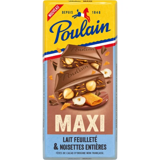 Tablette de chocolat au lait feuilleté et noisettes