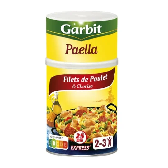 Plat cuisiné paëlla filets poulet et chorizo