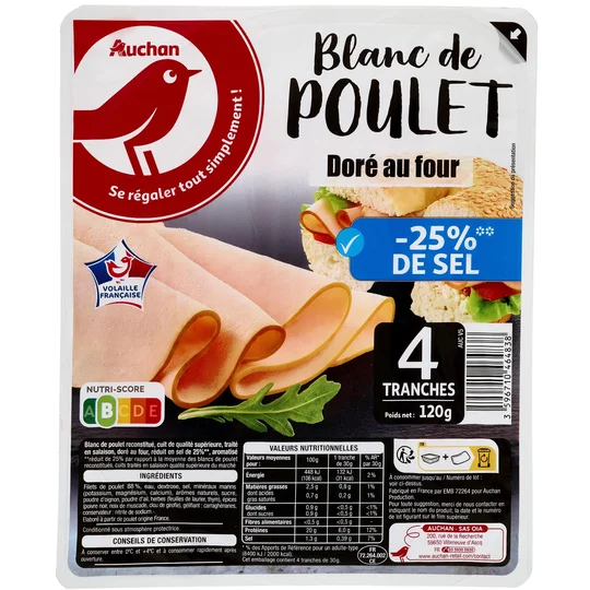 Blanc de poulet doré au four -25% de sel