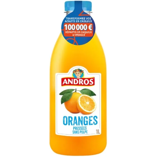 Jus d'oranges pressées sans pulpe 100% pur jus sans sucres ajoutés