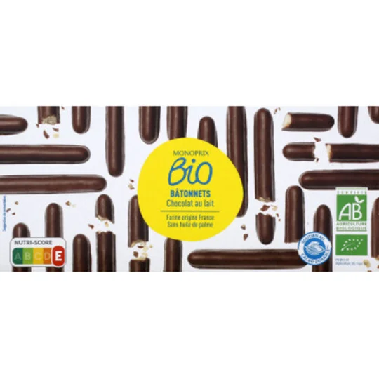 Bâtonnets chocolat au lait bio