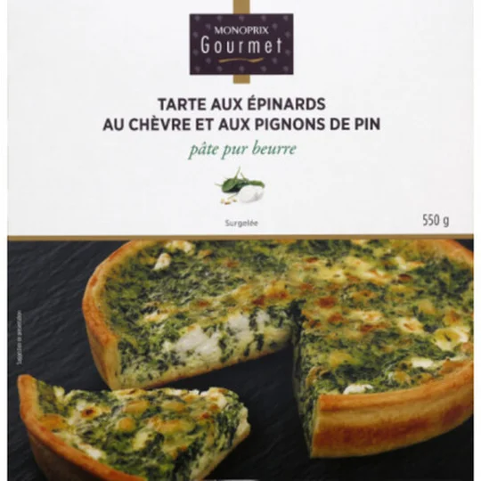 Tarte aux épinards au chèvre et aux pignons de pin, surgelée