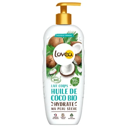 Lait corps hydratant huile de coco bio peaux sèches