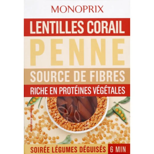 Penne lentilles corail