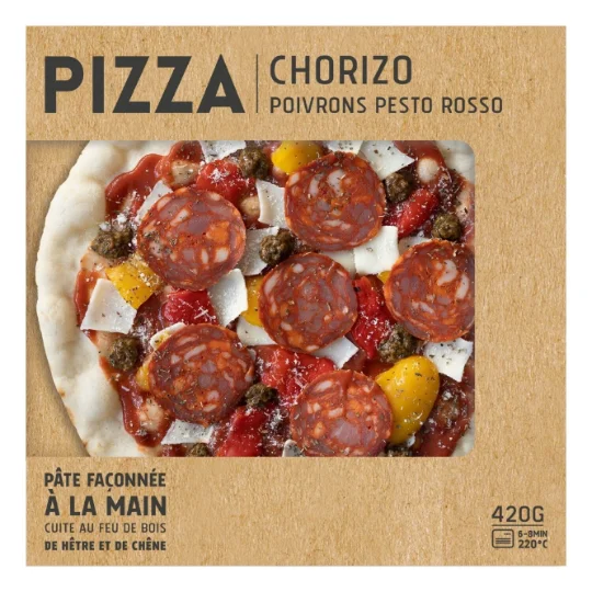 Pizza chorizo poivrons pesto rosso