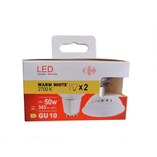 Ampoule LED GU10 Spot Blanc-chaud 50W X2