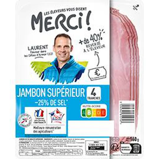 Jambon supérieur réduit en sel