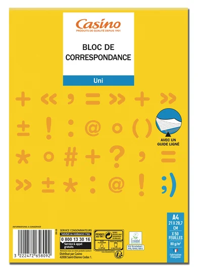 Bloc de correspondance uni 50 pages 210x297mm